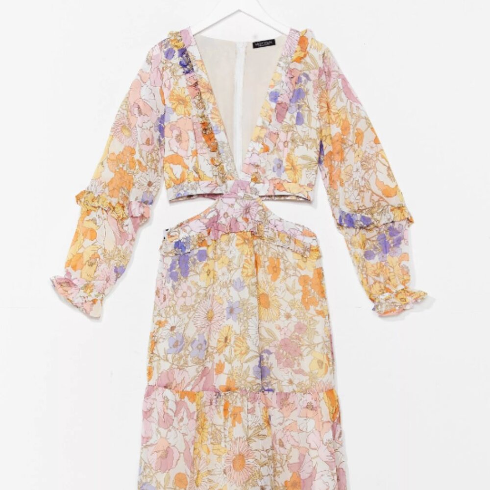 ISO! Nasty Gal Dance Floral Attire Cut-Out Maxi Dress - S/ Neon Rose Theodora